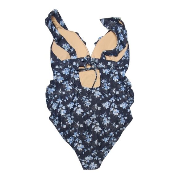 Pea in the Pod Maternity Swimsuit Coquette Dainty Floral Ruffle Deep V Medium - Picture 2 of 9